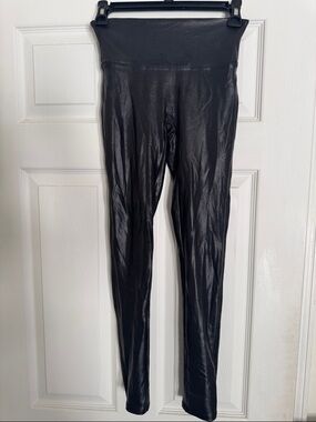 SPANX Black Faux Leather-Look High Waist Leggings SP
